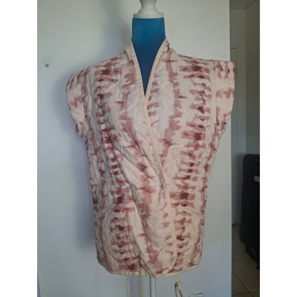 Scalpers Quilted Tie Dye Vest Womens Small Mauve Cream Sleeveless Padded Jacket